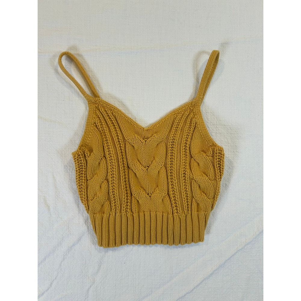 American Eagle Mustard Yellow Cable Knit Sweater Tank Top Cropped Cami XS
